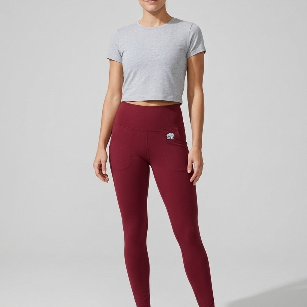 Baliboo Everyday High Waisted Pocket Leggings Burgandy Red. S/M Active -Casual